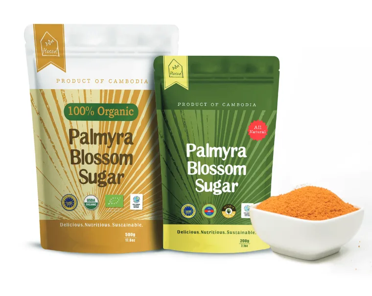 Palm sugar packs on white