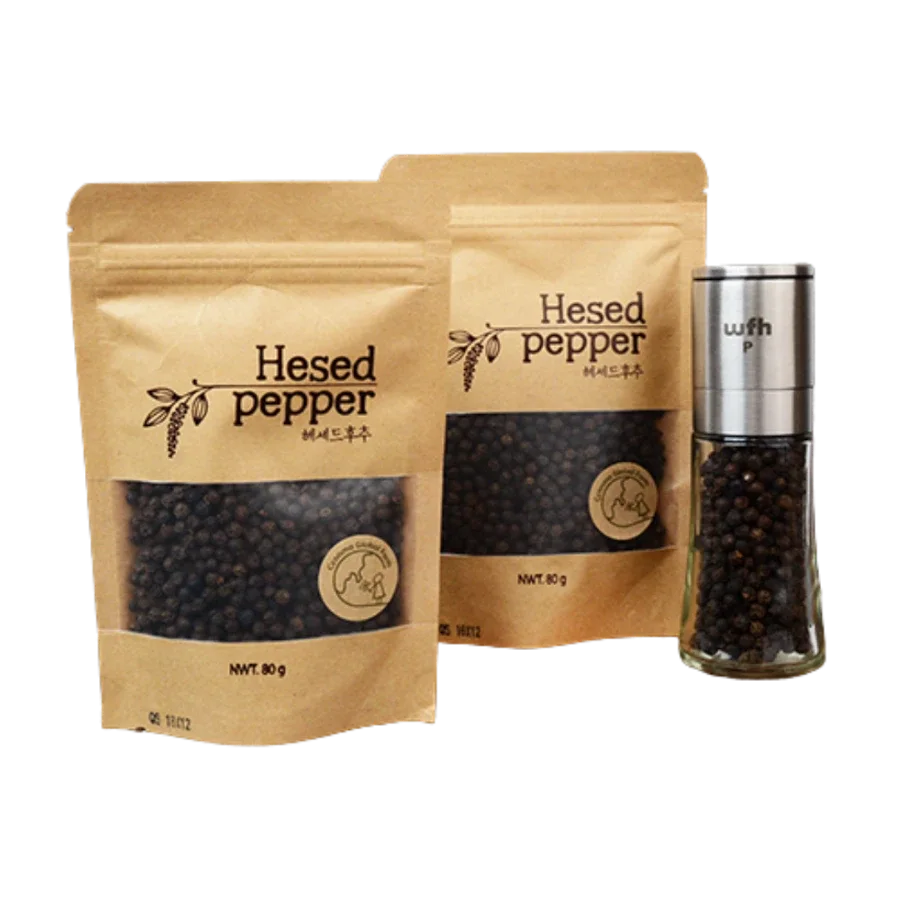 Hesed pepper — 80 g kraft pouches and peppercorn grinder