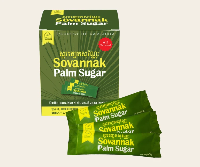 Sovannak Palm Sugar retail box with 5 g stick sachets